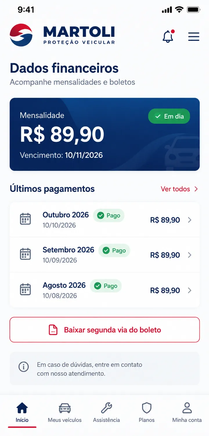 Consulta de dados financeiros no aplicativo Martoli